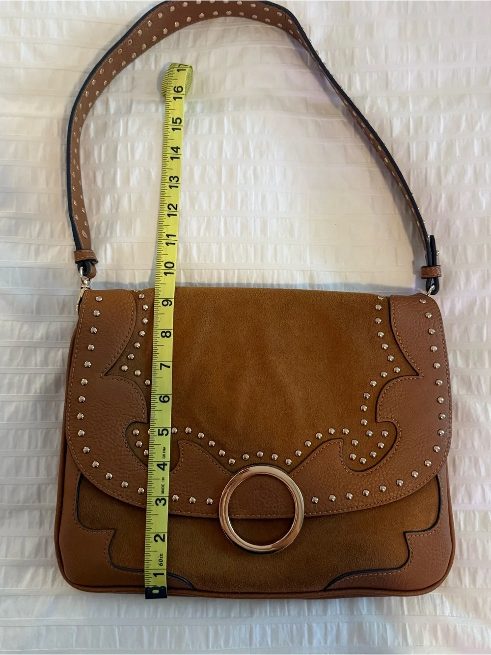 Aldo Tan Saddle Shoulder Bag with Stud Accents